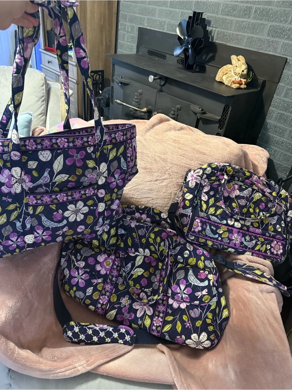 Vera Bradley Navy Quilted Floral Laptop Bag with Purple & Green Accents
